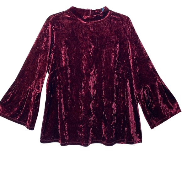 Ellos Red Crushed Velvet Bell Sleeve Top Women’s Plus 18/20 L Whimsigoth - Picture 1 of 10